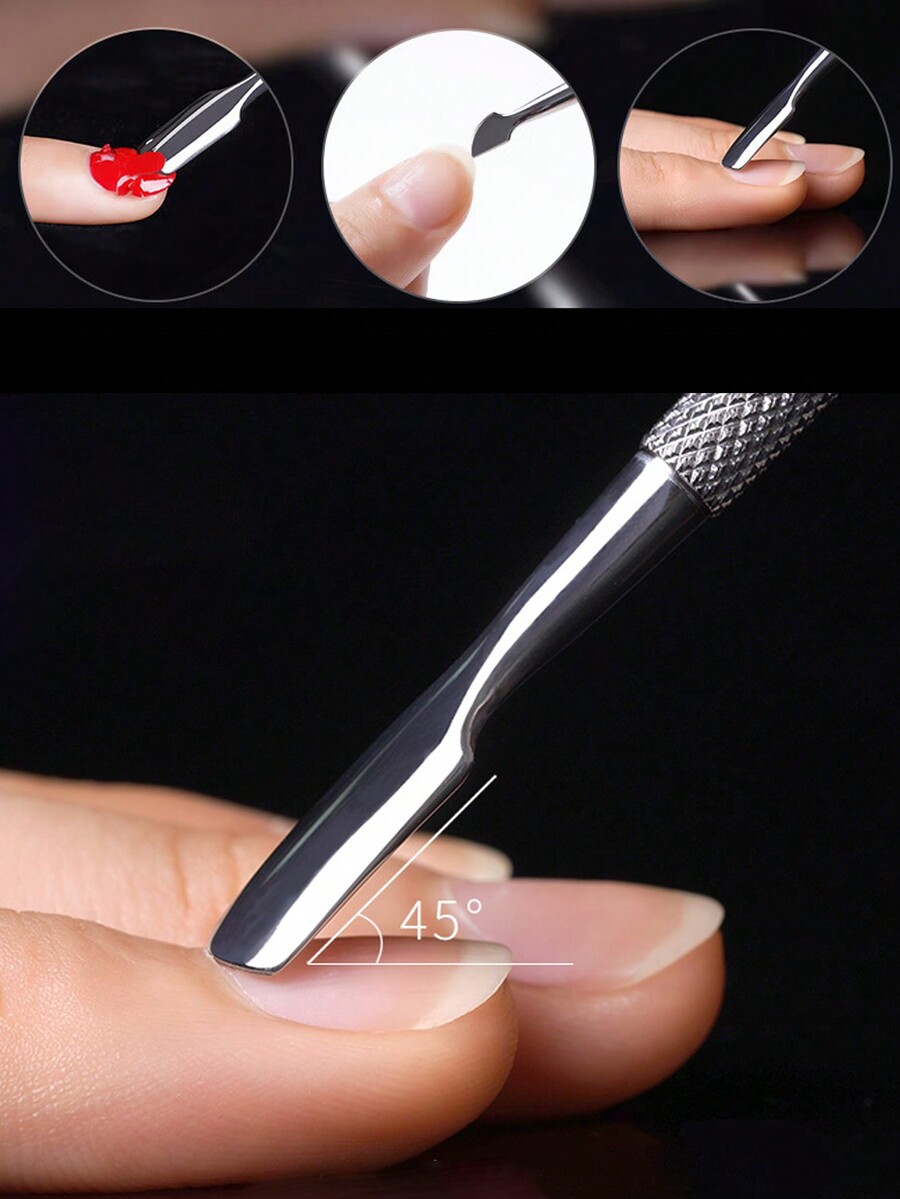 Stainless Steel Manicure Pusher Dual Sided Cuticle Pusher Sharp Edge ...
