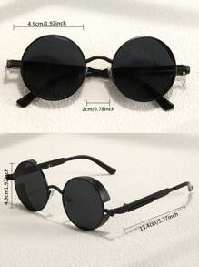 1只復古圓形金屬框架男款太陽眼鏡,帶有朋克風格的男款眼鏡 - 黑色 - 查看 5