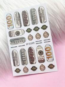 1件装美元符号美甲贴纸，自粘式3D美甲贴片装饰工具，美甲贴纸，美甲设计贴片，美甲贴纸，DIY美甲用品 - 彩色 - 查看 2