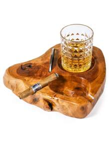 1pc Unique Asymmetric Cigar Ashtray For Whiskey Glass, Wooden, Great Gift For Thanksgiving, Father's Day And Christmas - Brown - View 1