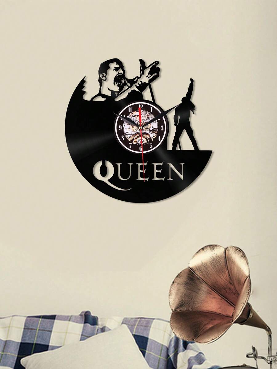 1 Pieza Reloj De Disco De Vinilo Para Decoración Del Hogar, Tema De Banda De Música Rock Queen, Reloj De Pared De Estilo Retro Minimalista - Negro - Ver 1
