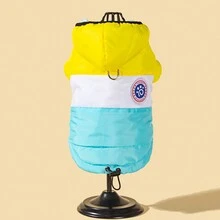 1pc Fashionable Yellow & Blue Spliced Hooded Pet Jacket With Two Legs For Autumn And Winter, Suitable For Cats And Dogs To Keep Warm - Yellow - View 3