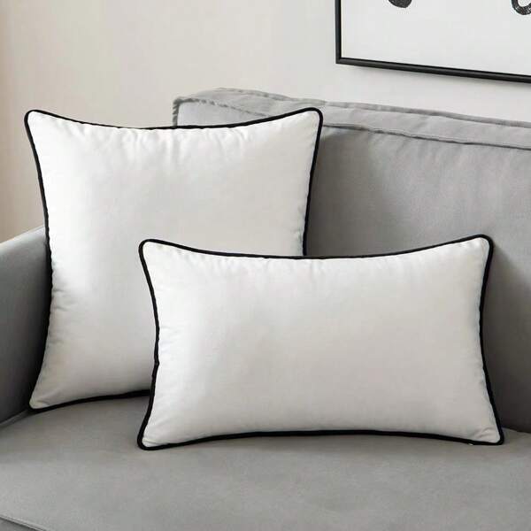 1pc White Simple Velvet Pillowcase With Piping For Decorative Cushion & Headrest, Comfortable Linen-like Fabric, Modern Sofa Home Decor, Suitable For Family Bedroom & Dorm Use During Holidays