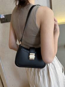 Túi vai màu trơn Tay cầm Top Đúng mốt - màu đen - Xem 3