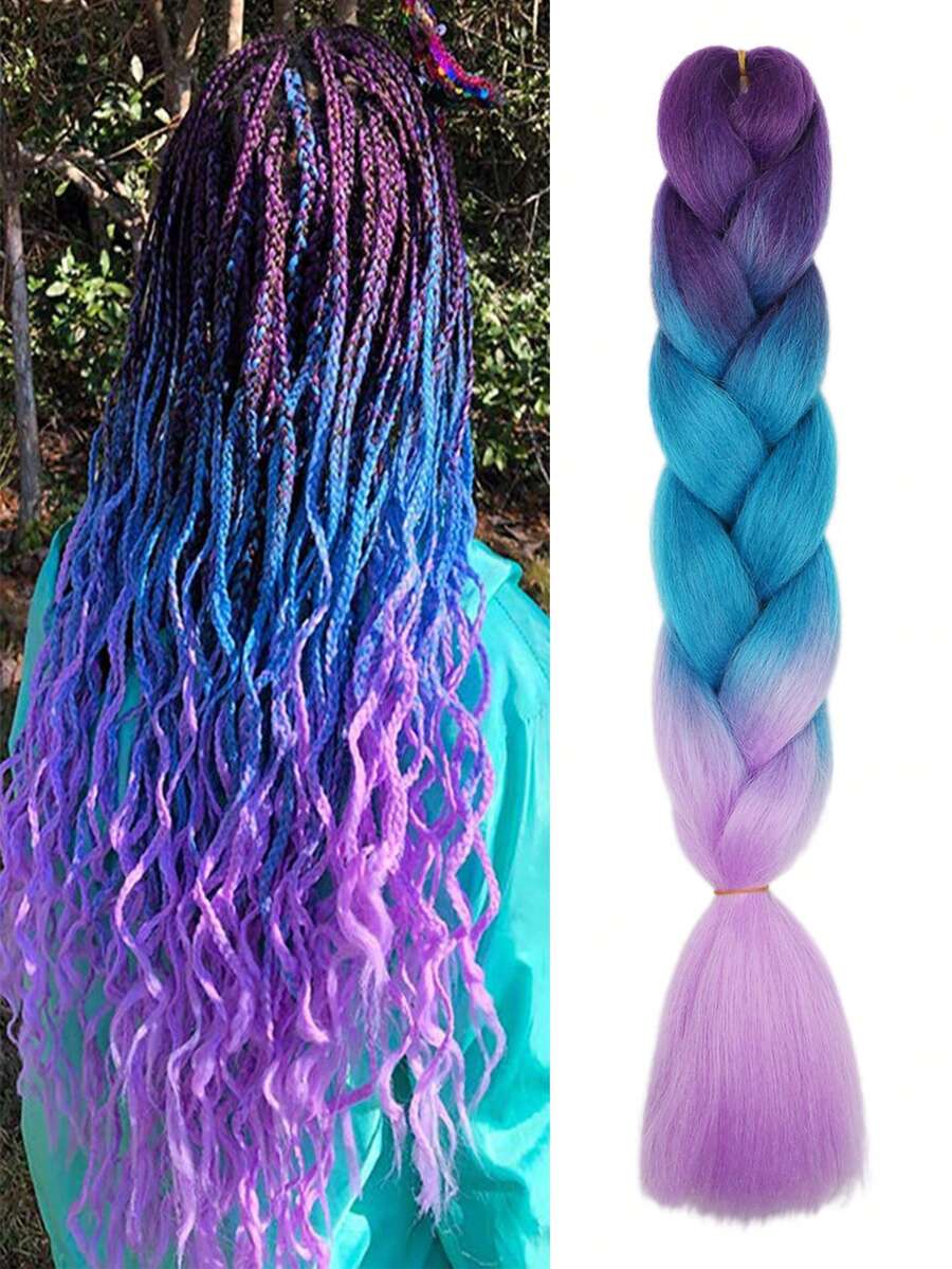 多彩時尚編織頭髮1入包裝,24英寸萬聖節和聖誕節擴展頭髮紫色藍色彩色合成髮鉤針編織頭髮延長頭髮編織頭髮延長」日常萬聖節和聖誕節 - 彩色 - 查看 1