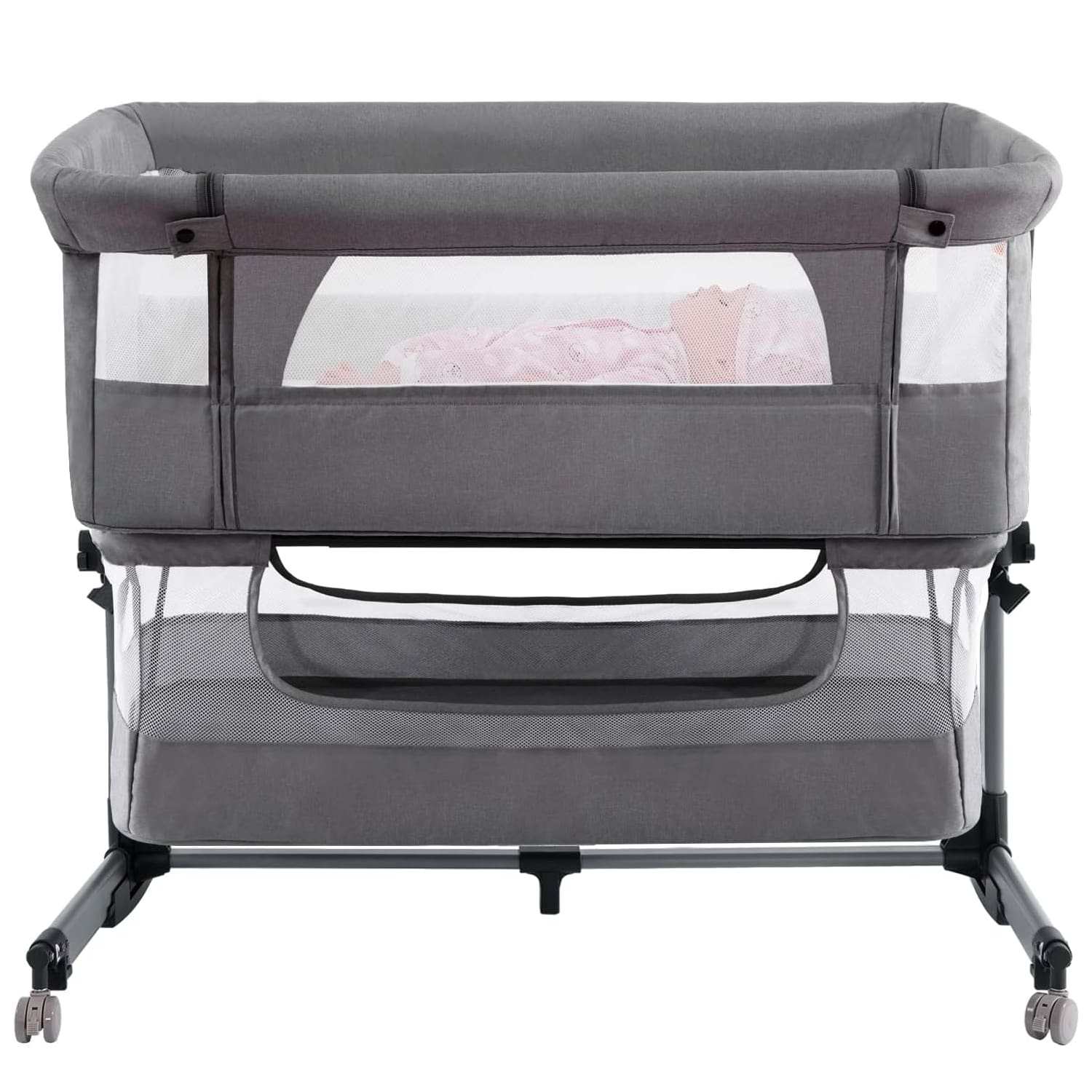 Baby Bedside Sleeper, Adjustable for Baby with Wheels, Easy Folding Portable