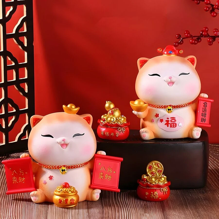 1pc Lucky Cat Piggy Bank - Yellow - View 1