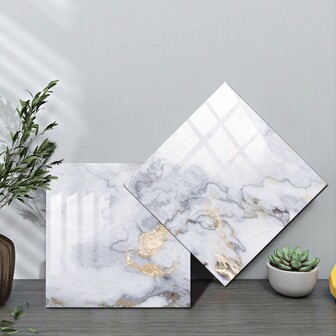 10pcs Waterproof & Decorative Hard Tile Stickers, Self-Adhesive Wall Stickers For Living Room, Kitchen, Bathroom Renovation Room Decor Home Decor Wall Decor Bathroom Decor Wall Paper Wallpapers Kitchen Accessories Kitchen Items Kitchen Decor Floor Tiles Flooring