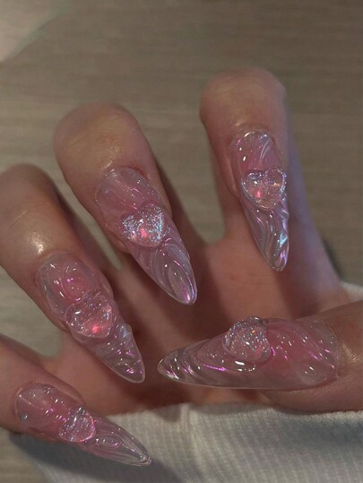 人工爪 人造爪 ハート型 紫ピンク 装飾用 美爪