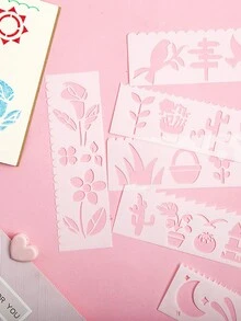 Set Of 8 Cute Cartoon Hand-drawn Stencil Templates With Popular Emoticon Designs, Suitable For Making Scrapbook, Bullet Journaling - White - View 6