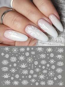 3d白色雪花美甲貼紙,自粘滑動貼花,聖誕新年冬季美甲設計裝飾 - 白色 - 查看 2