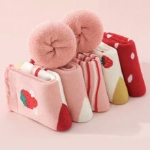 5 Paires De Chaussettes En Éponge Épaisses Et Chaudes Pour Enfants, De Couleur Aléatoire, Adaptées Aux Garçons Et Filles D'automne Et D'hiver