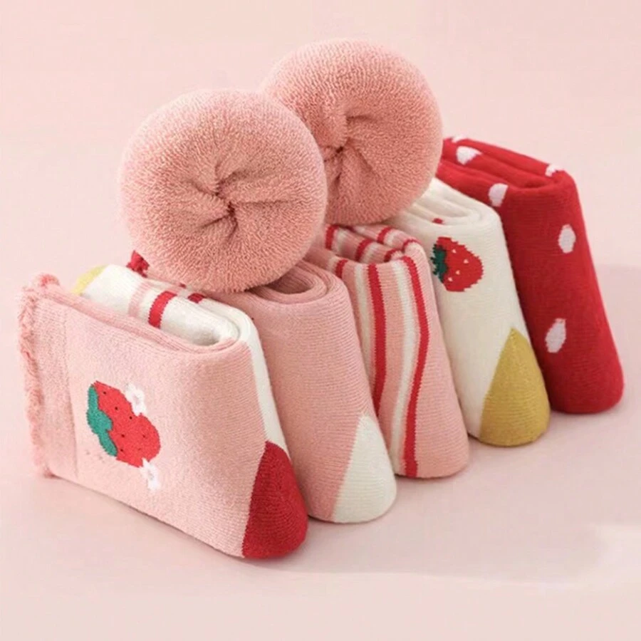 5 Paires De Chaussettes En Éponge Épaisses Et Chaudes Pour Enfants, De Couleur Aléatoire, Adaptées Aux Garçons Et Filles D'automne Et D'hiver