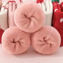 5 Paires De Chaussettes En Éponge Épaisses Et Chaudes Pour Enfants, De Couleur Aléatoire, Adaptées Aux Garçons Et Filles D'automne Et D'hiver