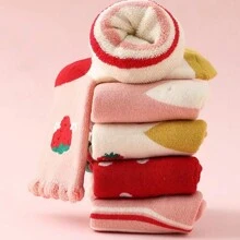 5 Paires De Chaussettes En Éponge Épaisses Et Chaudes Pour Enfants, De Couleur Aléatoire, Adaptées Aux Garçons Et Filles D'automne Et D'hiver