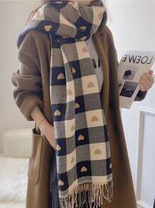 1條黑色心形圖案女式圍巾,時尚柔軟保暖,適合日常穿著 - 彩色 - 查看 1