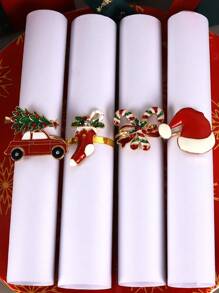 4 Stücke Weihnachts-Serviettenringe-Set, Weihnachtsdekoration Servietten Clips für den Esstisch, Weihnachtsstiefel, Auto-Weihnachtsbaum, Weihnachtsmützen, Spazierstock Serviettenringe