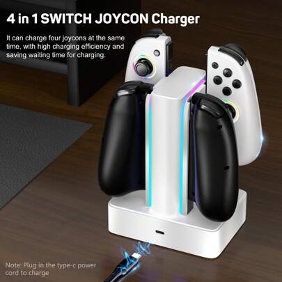 LinYuvo 1pc White Four-in-one Charging Dock With Led Indicator Compatible With Switch Joy-con Controllers