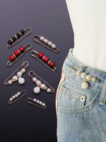 10pcs Women's Anti-Slip Brooch Waist Buckle Adjust Skirt Waist Tightness, Fixed Clothing Neckline Corsage Decorative Buckle Excludes The Card. - White - View 9