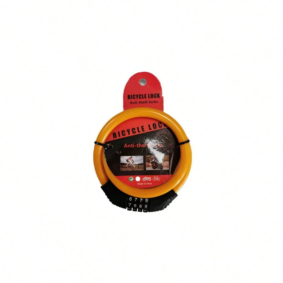 1pc Bicycle 4-digit Combination Lock, Steel Wire Chain Anti-theft Riding Equipment - Orange - View 1