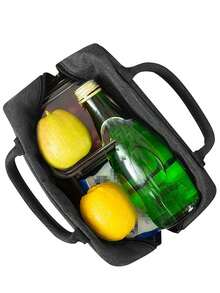 保溫袋隔熱午餐袋女士冷藏手提袋午餐盒冰袋野餐食品提袋名字首字母i字母紋理,花朵字母紋理午餐盒,帆布輕便攜帶午餐儲物袋,校園辦公室野餐午餐手提袋 - 黑色 - 查看 4