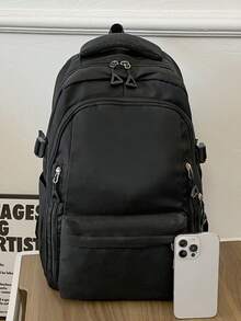 極簡純色背包,學校書包,日間包,旅行背包,適用於校園、日常使用、旅行和度假 - 藍白色 - 查看 5