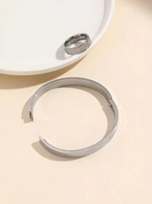 两件套不锈钢罗马数字戒指和手链首饰套装，适合日常佩戴或作为礼物 - 銀色 - 查看 3