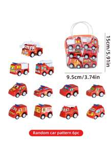 1 bolsa, 6 piezas, juegos de coches, modelo de vehículo, colores y patrones aleatorios, modelo de camión de bomberos, juguetes de coche, vehículo de ingeniería inercial - Rojo - Ver 2