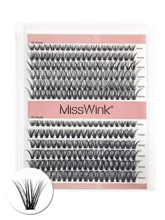 Extensiones de pestañas individuales Miss Wink Soft & Natural 30D+40D de 9-16mm mixtas de 0.07mm C/D, 12 filas 240 pestañas a prueba de agua de racimos de pestañas de visón, efecto voluminoso 3D para aplicación de pestañas DIY, adecuado para maquillaje natural a dramático para uso diario o eventos