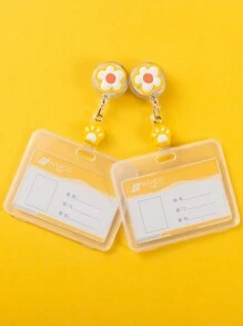 2Pcs Yellow Little Flower Badge Holder And Transparent Card Holder With ID Card Bus Card For Students For Nurse For Doctor For Office Lightweight Portable Credit Card ID Card White-Collar Workers For Female For Women Holiday For Anniversary For Birthday Gift Gift Accessories Gift Gifts For Teachers Clear Purse Photo Card Holder School Stuff - Yellow - View 2