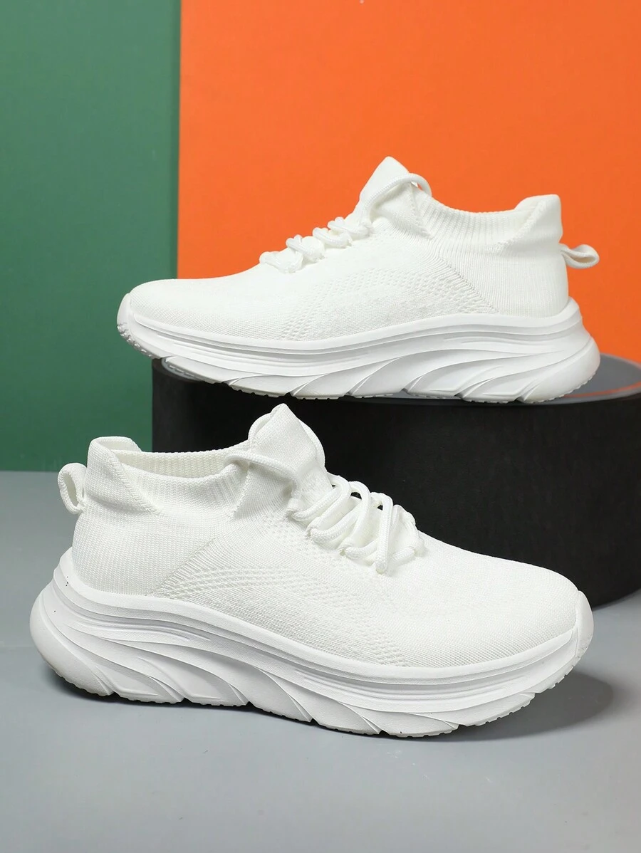 Nam Thoải mái Thoáng khí Bền chặt Thời trang giản dị Giày dép , Chóp giầy tròn Lace-up Cắt thấp  chạy Giày thể thao đi bộ đường dài - trắng - Xem 1