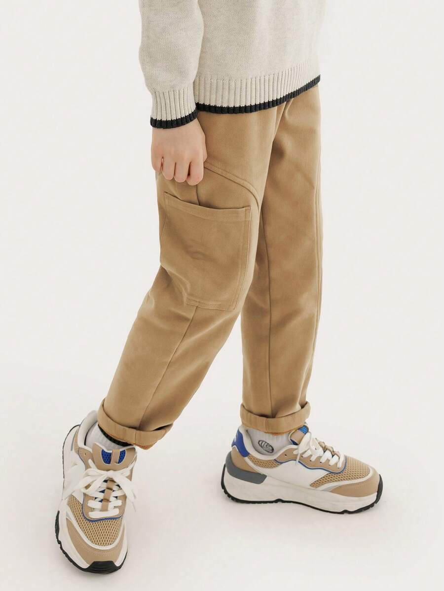 秋冬季 Tween 男童复古保暖内衬编织长裤