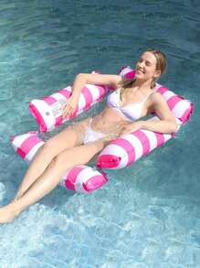 Inflatable Water Float, Foldable Mesh Hammock Stripe Pattern Adult Pool Lounge Chair, Water Recreation Toy - Hot Pink - View 3