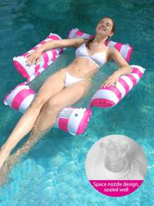 Inflatable Water Float, Foldable Mesh Hammock Stripe Pattern Adult Pool Lounge Chair, Water Recreation Toy - Hot Pink - View 5