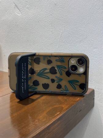 1 pezzo Custodia per telefono con motivo tulipano nero con supporto pieghevole compatibile con iPhone