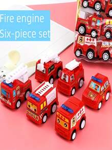 1 bolsa, 6 piezas, juegos de coches, modelo de vehículo, colores y patrones aleatorios, modelo de camión de bomberos, juguetes de coche, vehículo de ingeniería inercial - Rojo - Ver 7