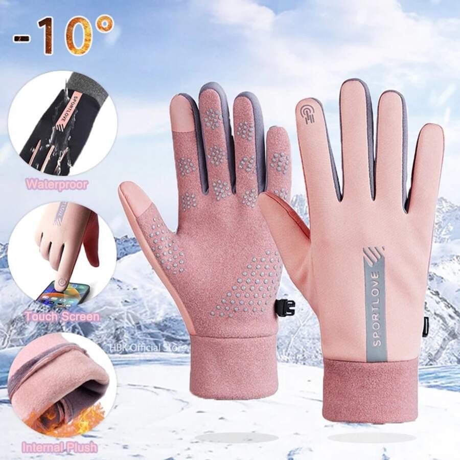 Guanti termici antivento da ciclismo invernali, guanti imbottiti termicamente spessi e antifreddo, rosa (1 paio), guanti invernali, scaldamani, guanti da sci, guanti da neve