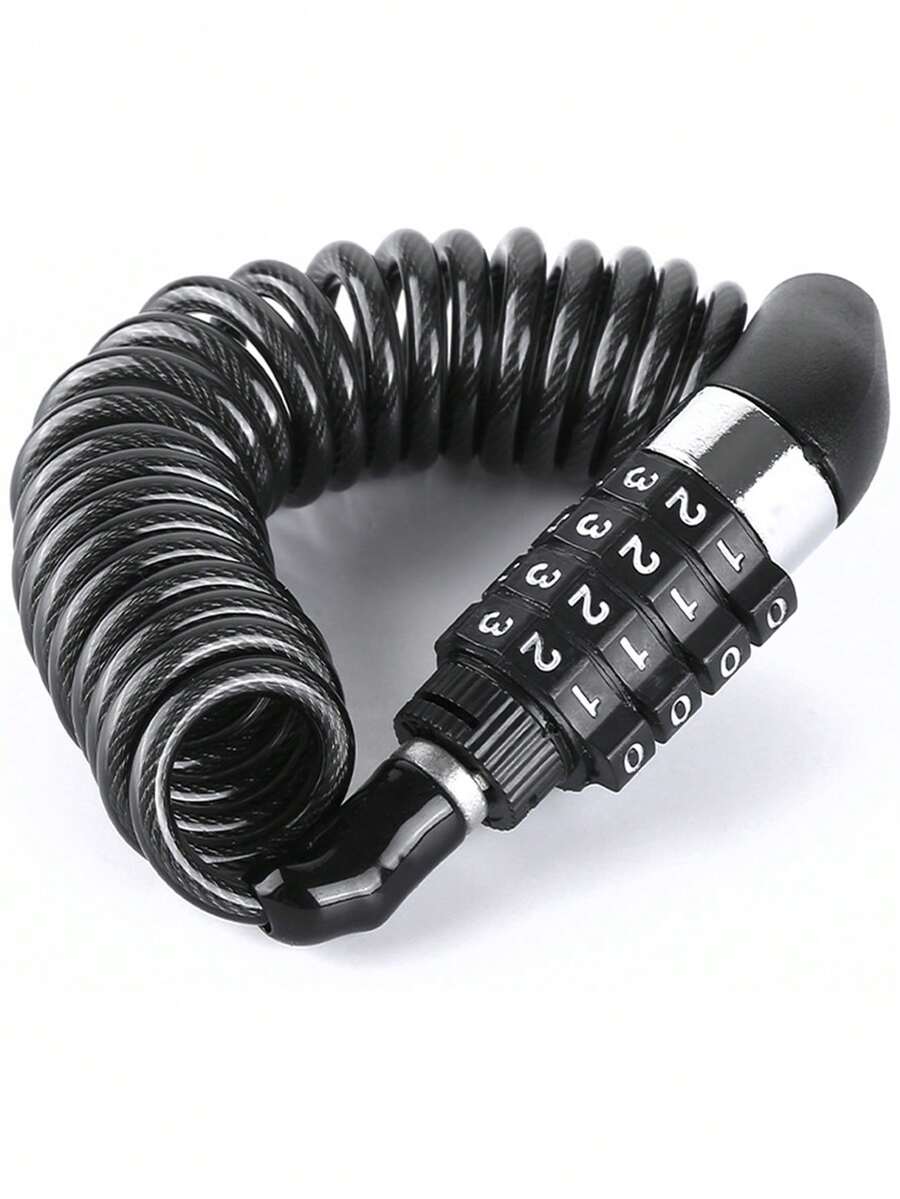 1pc Bicycle Mini Password Lock Portable Helmet Lock Durable Steel Wire Lock Mountain Bike Frame Lock Bicycle Accessories - Black - View 1