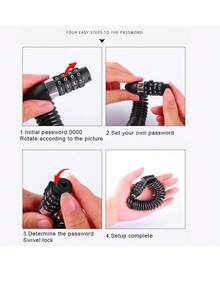 1pc Bicycle Mini Password Lock Portable Helmet Lock Durable Steel Wire Lock Mountain Bike Frame Lock Bicycle Accessories - Black - View 11