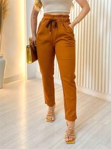 Women Pants - 駝色 - 查看 3