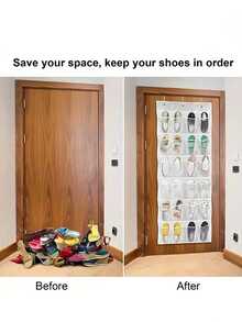 24 個口袋門掛鞋收納袋，鞋收納袋，59 英寸 X 18 英寸收納袋鞋收納鞋袋聖誕禮物透明鞋收納掛袋門後浴室貨幣化妝品防塵無紡布袋鞋收納鞋收納鞋盒鞋袋鞋收納盒