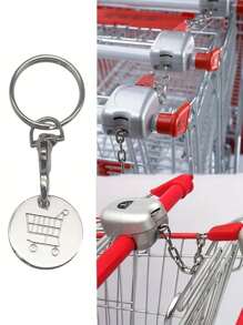 1pc Shopping Supermarket Cart Token Keychain, Fun Metal Keyring For Wallet, Backpack, Car Key, Gift & Unlocking Casual - Silver - View 1