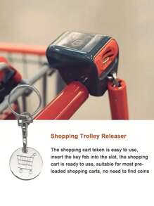 1pc Shopping Supermarket Cart Token Keychain, Fun Metal Keyring For Wallet, Backpack, Car Key, Gift & Unlocking Casual - Silver - View 2