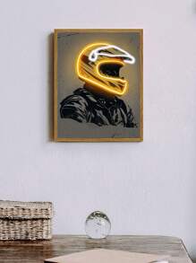 1個霓虹燈機車騎士畫布畫,男孩房間宿舍牆壁裝飾藝術品家居裝飾防水無框畫布 - 彩色 - 查看 2