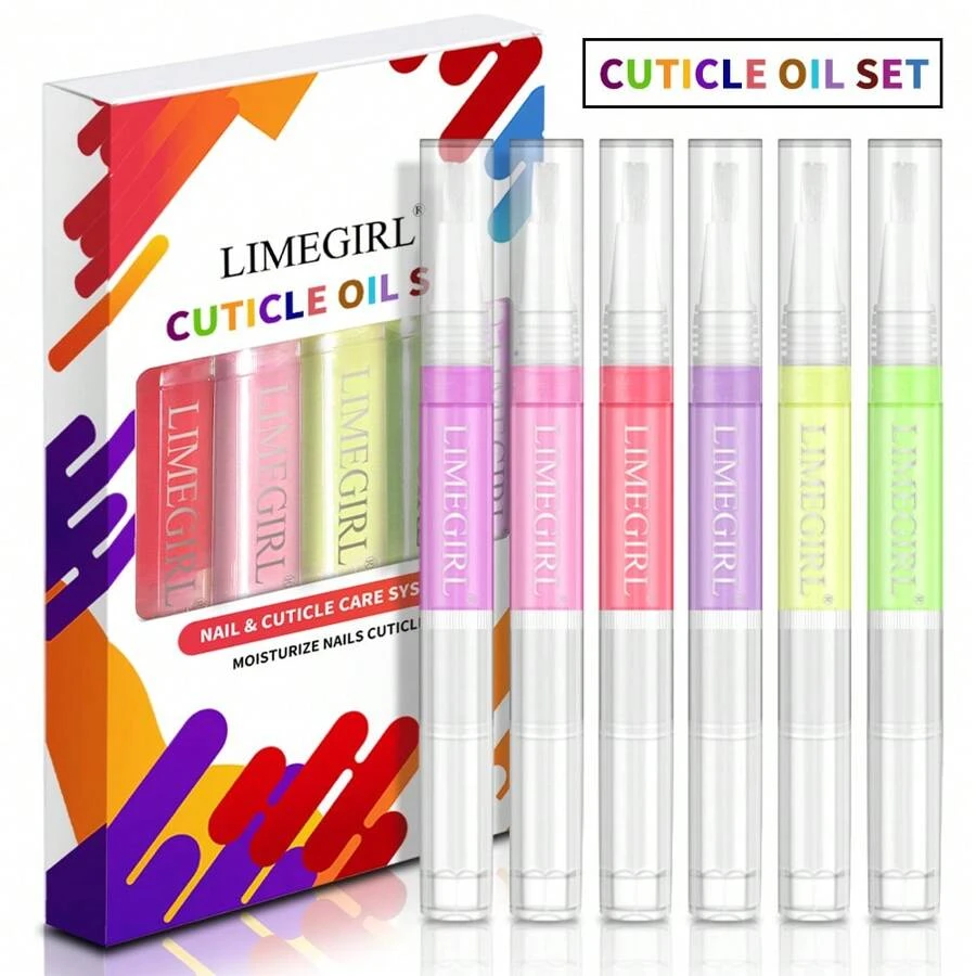 LIMEGIRL 6Pcs Nail Cuticle Oils Pen, Nail Nutrition Oil Pen With Soft Bristles, Cuticle Revitalizer Cuticle Nourishment Oil Pen,Manicure Pedicure Accessory Kit Gift For Women