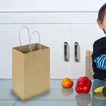 10 件装天然牛皮纸袋带手柄，适用于圣诞节、感恩节、万圣节、生日派对、大容量纸袋，用于礼品、杂货、零售购物、商务、糖果和工艺品、圣诞节 - 棕色 - 查看 2