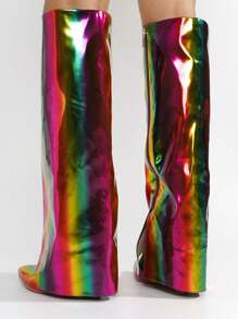 Women's  Pointy Toe Metallic Knee-High Boots - Single Pointy Toe Metallic/Holo Knee High,Fold Over High Heel For Special Events - 彩色 - 查看 5