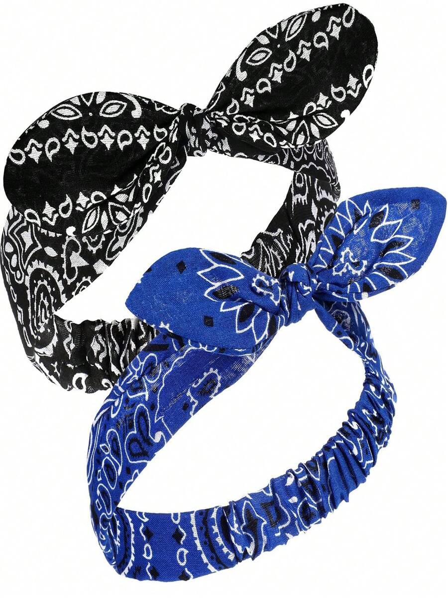 2 Chiếc Họa Tiết Paisley Nút Thắt Mũ Trùm Đầu Retro In Mũ Trùm Đầu In Đầu Headwrap Cho Bé Gái Và Nữ Màu Xanh Đen - Nhiều màu - Xem 1