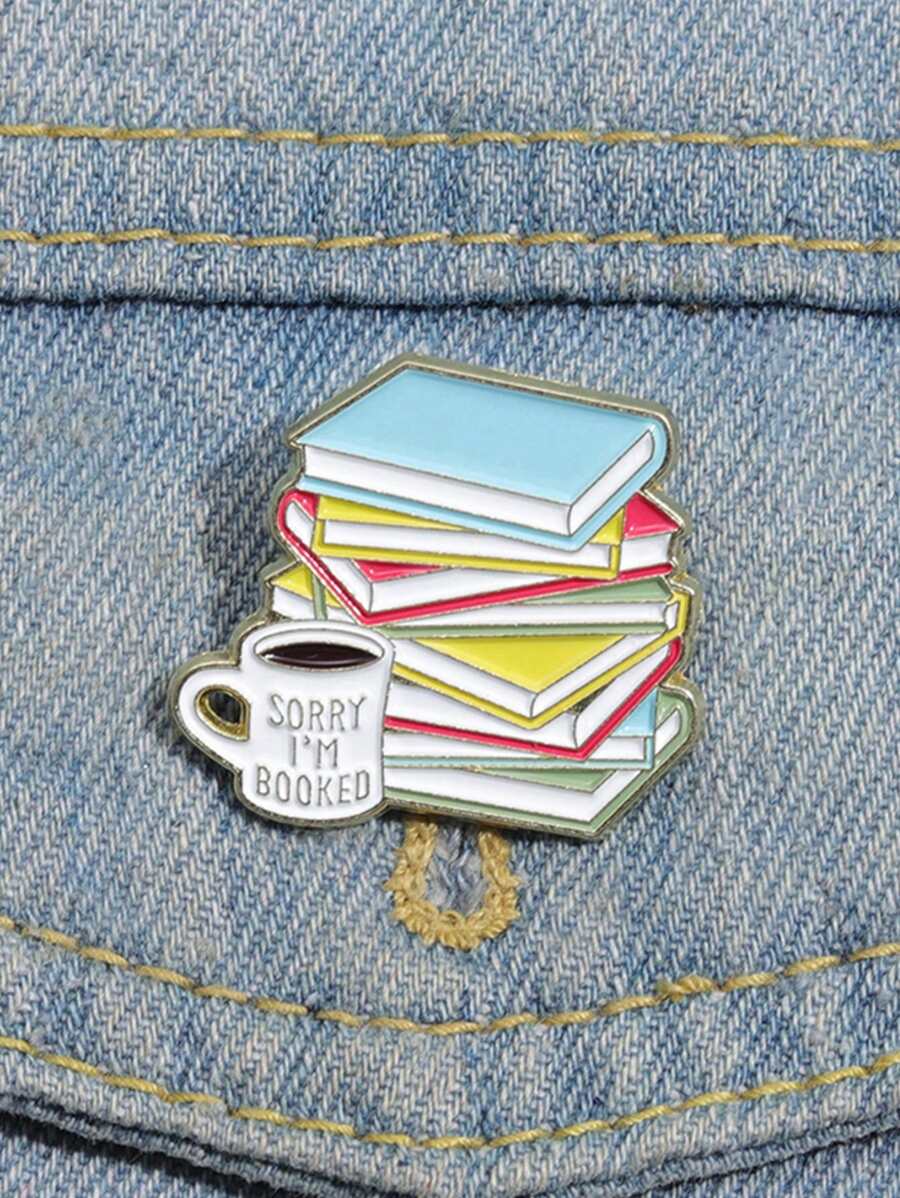 1 件抱歉我已預訂書情人胸針琺瑯金屬徽章翻領別針胸針夾克牛仔褲時尚珠寶配飾 - 彩色 - 查看 1