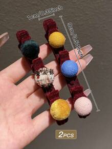 2pcs Women's Colorful Polka-dot Braid Hair Clips, All-match - Red - View 9